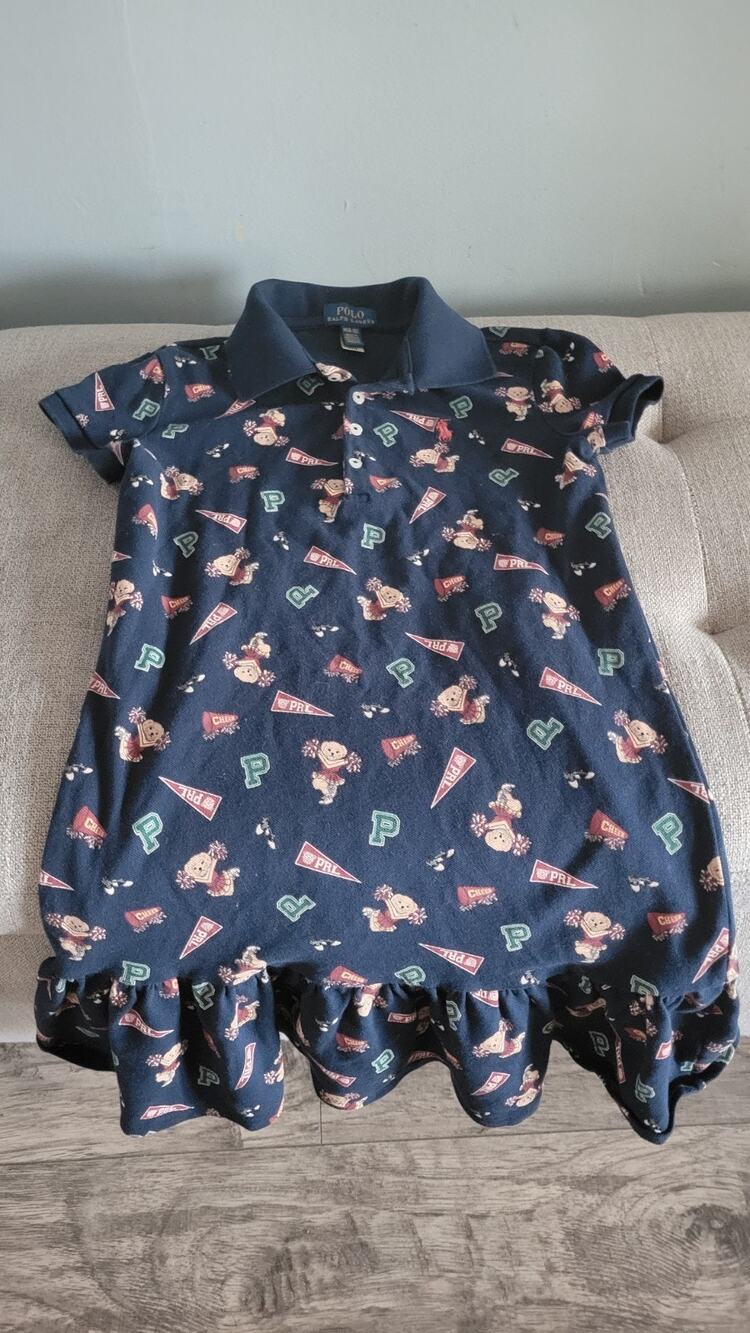 Polo Ralph Lauren Girls Polo Bear Cheerleader Dress Navy Ruffle Hem M 8-10